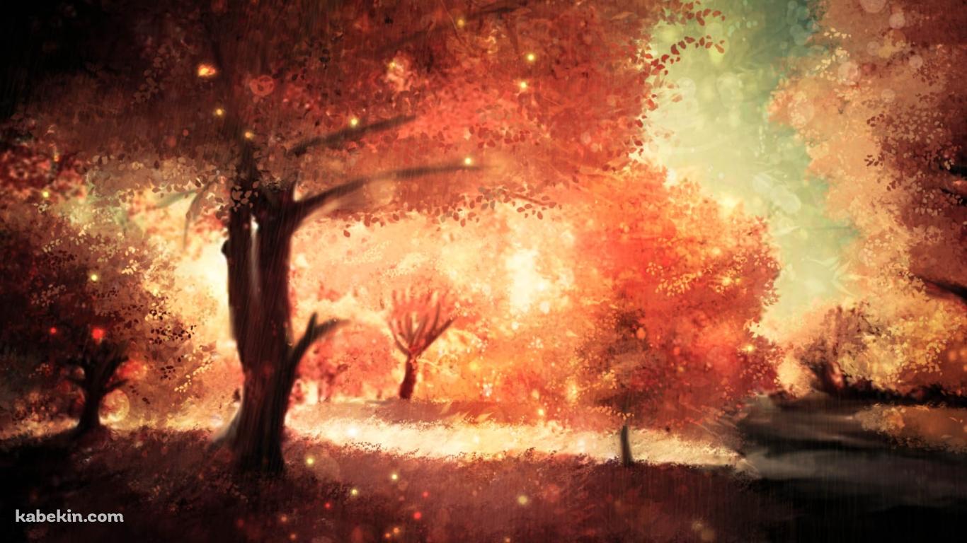 乱反射する光と紅葉 / イラストの壁紙(1366px x 768px) 高画質 PC・デスクトップ用