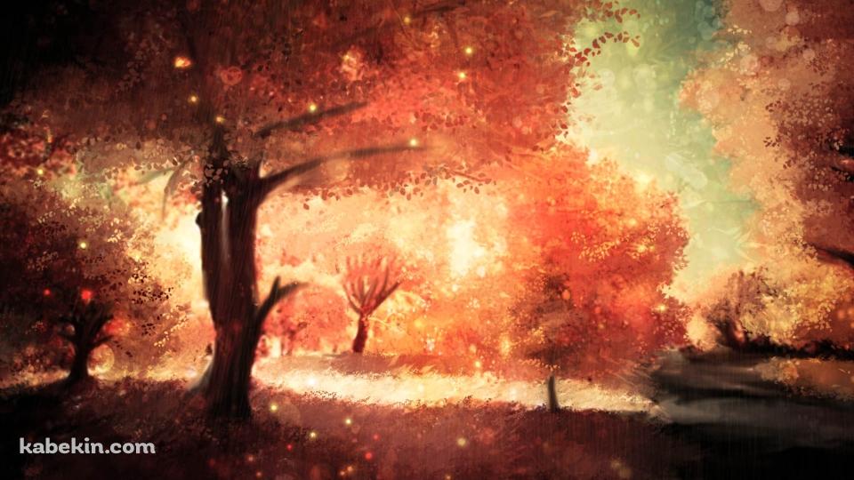 乱反射する光と紅葉 / イラストの壁紙(960px x 540px) 高画質 PC・デスクトップ用
