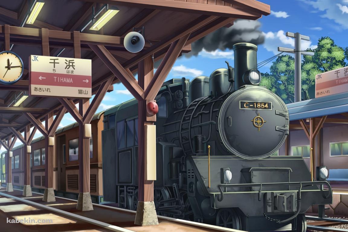 千浜駅で停車する機関車の壁紙(1152px x 768px) 高画質 PC・デスクトップ用