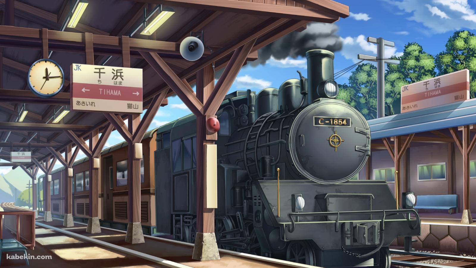 千浜駅で停車する機関車の壁紙(1600px x 900px) 高画質 PC・デスクトップ用