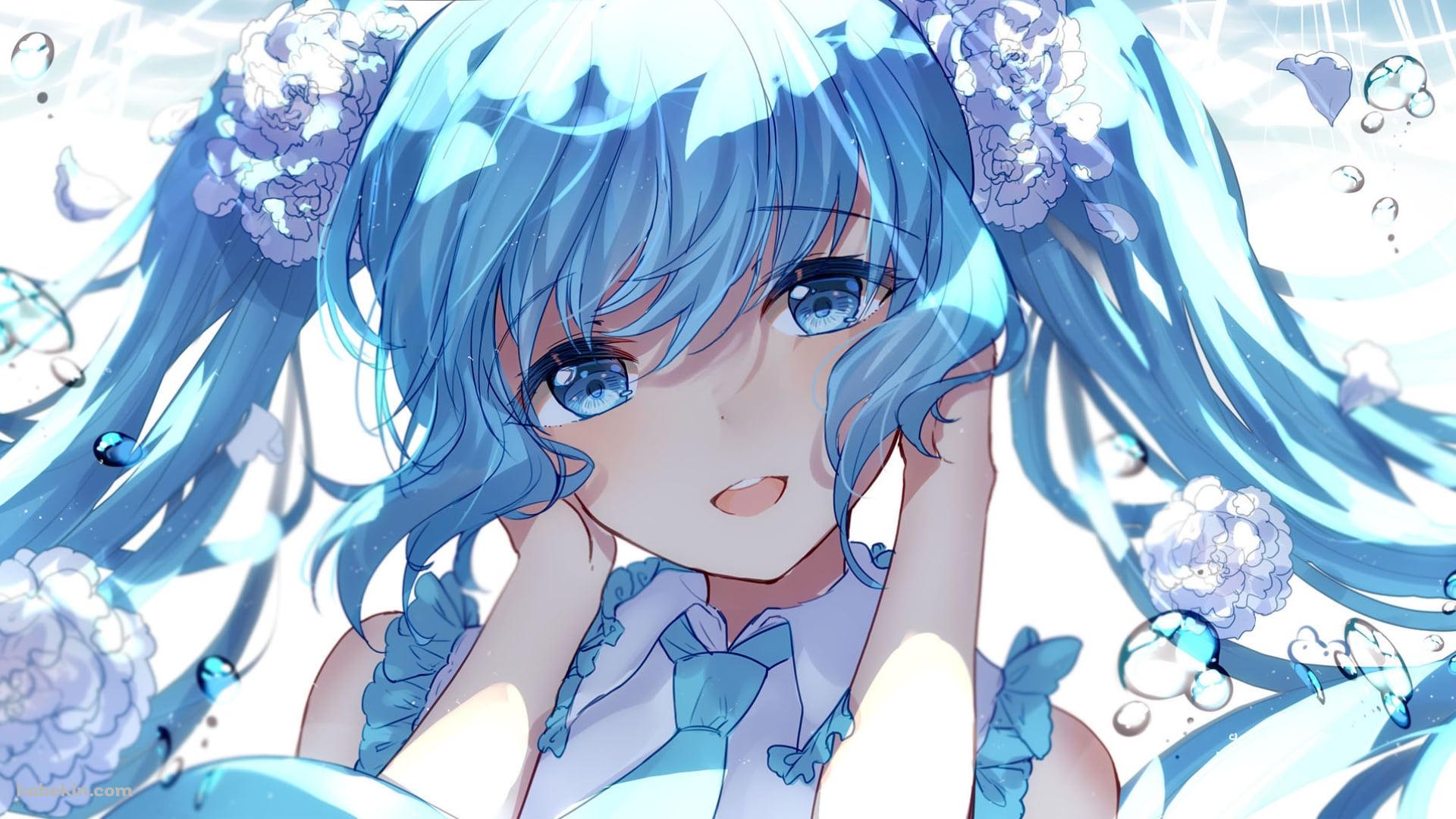 白い薔薇と耳元を抑える笑顔の初音ミク / ボカロ / ボーカロイドの壁紙(1920px x 1080px) 高画質 PC・デスクトップ用