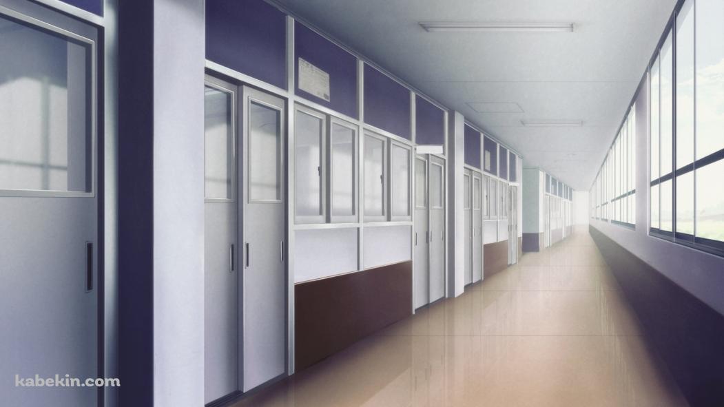 まっすぐ伸びる学校の廊下の壁紙(1051px x 591px) 高画質 PC・デスクトップ用