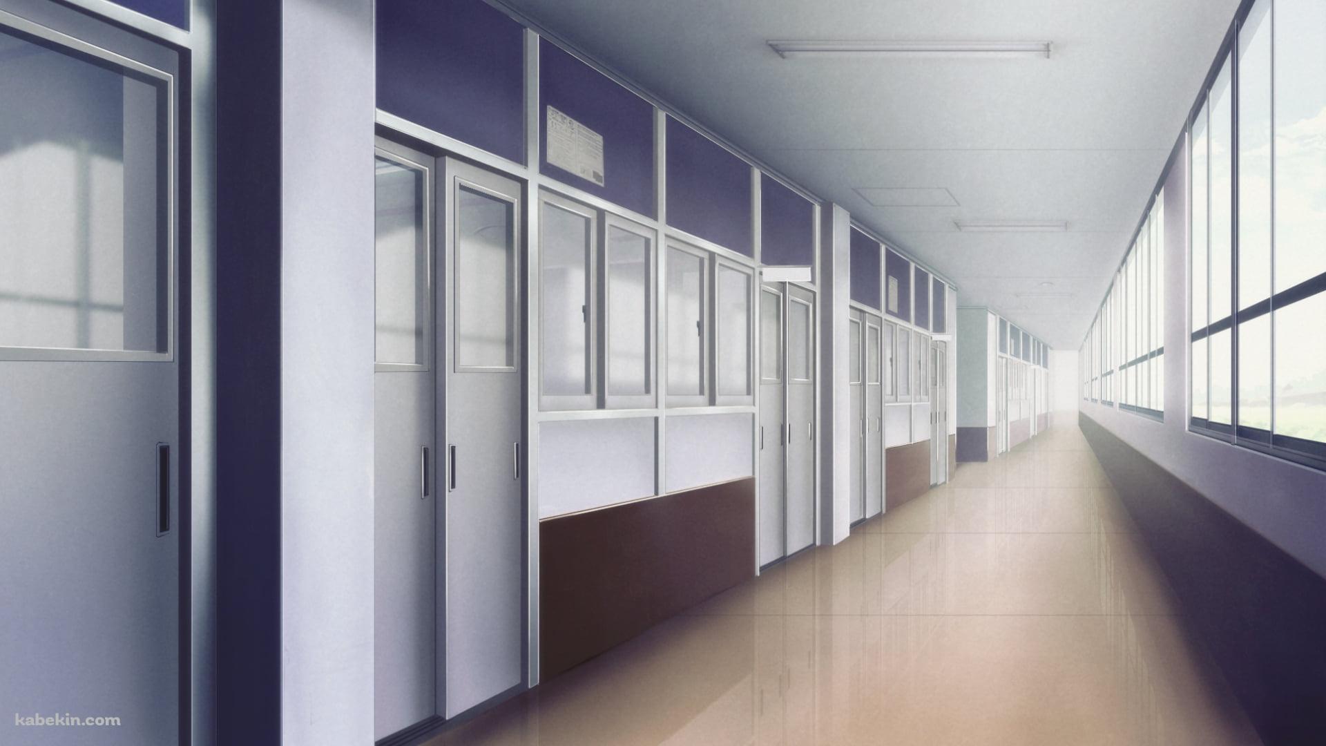 まっすぐ伸びる学校の廊下の壁紙(1920px x 1080px) 高画質 PC・デスクトップ用