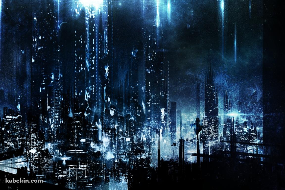 青い光が降るビル群 / IA / イア / ボカロ / ボーカロイドの壁紙(1152px x 768px) 高画質 PC・デスクトップ用