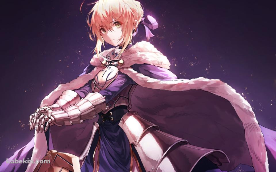 剣にもたれこちらを見つめるアルトリア・ペンドラゴン / セイバー / フェイト/ステイナイトの壁紙(960px x 600px) 高画質 PC・デスクトップ用
