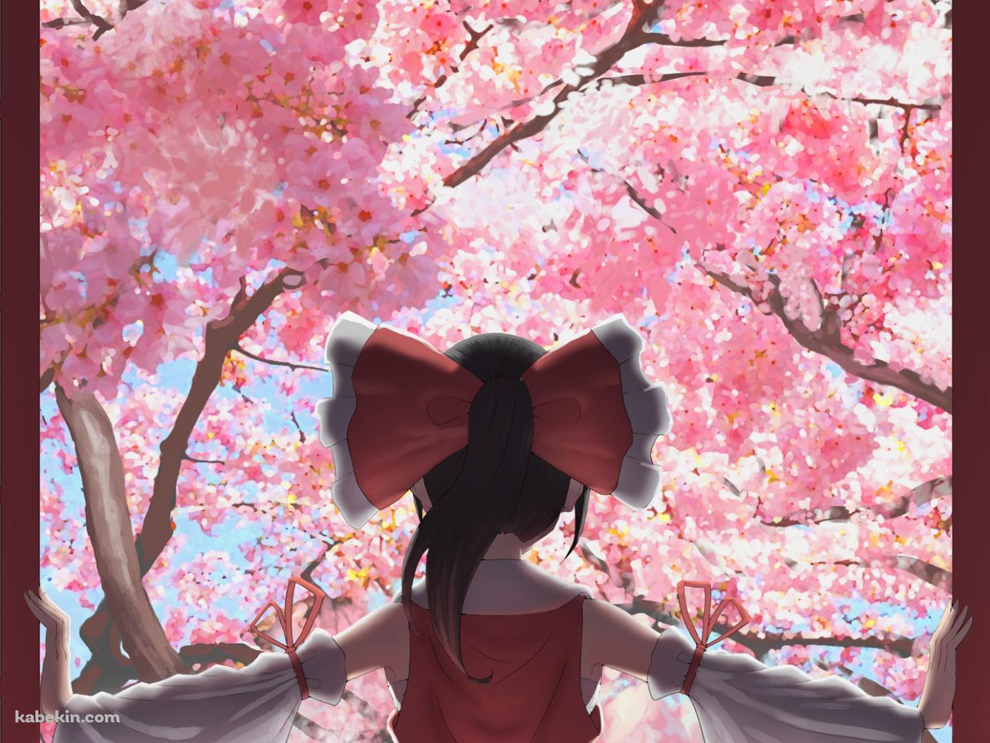 障子を開けて満開の桜を見る博麗霊夢 / 東方の壁紙(1440px x 1080px) 高画質 PC・デスクトップ用
