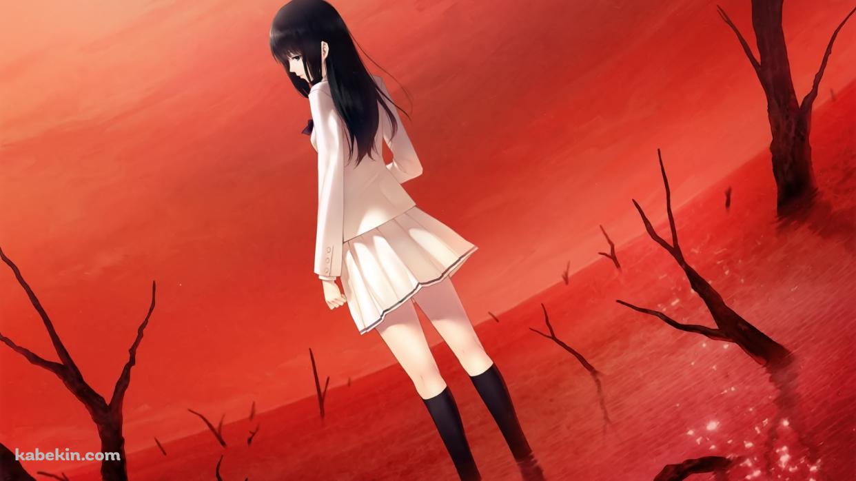 赤い水に足を浸ける朽木 冬子 / 殻ノ少女の壁紙(1242px x 698px) 高画質 PC・デスクトップ用