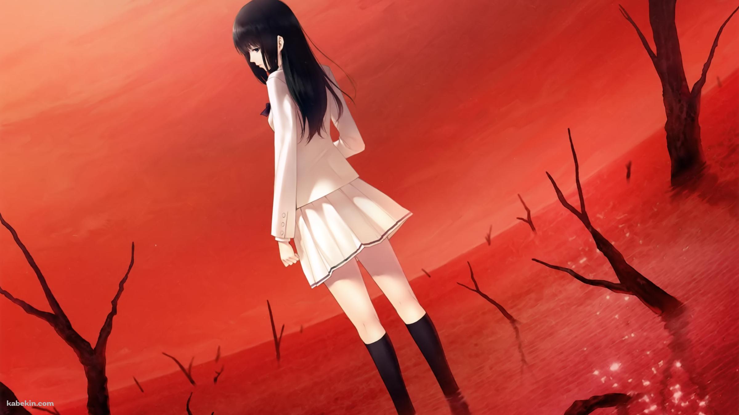 赤い水に足を浸ける朽木 冬子 / 殻ノ少女の壁紙(2400px x 1350px) 高画質 PC・デスクトップ用