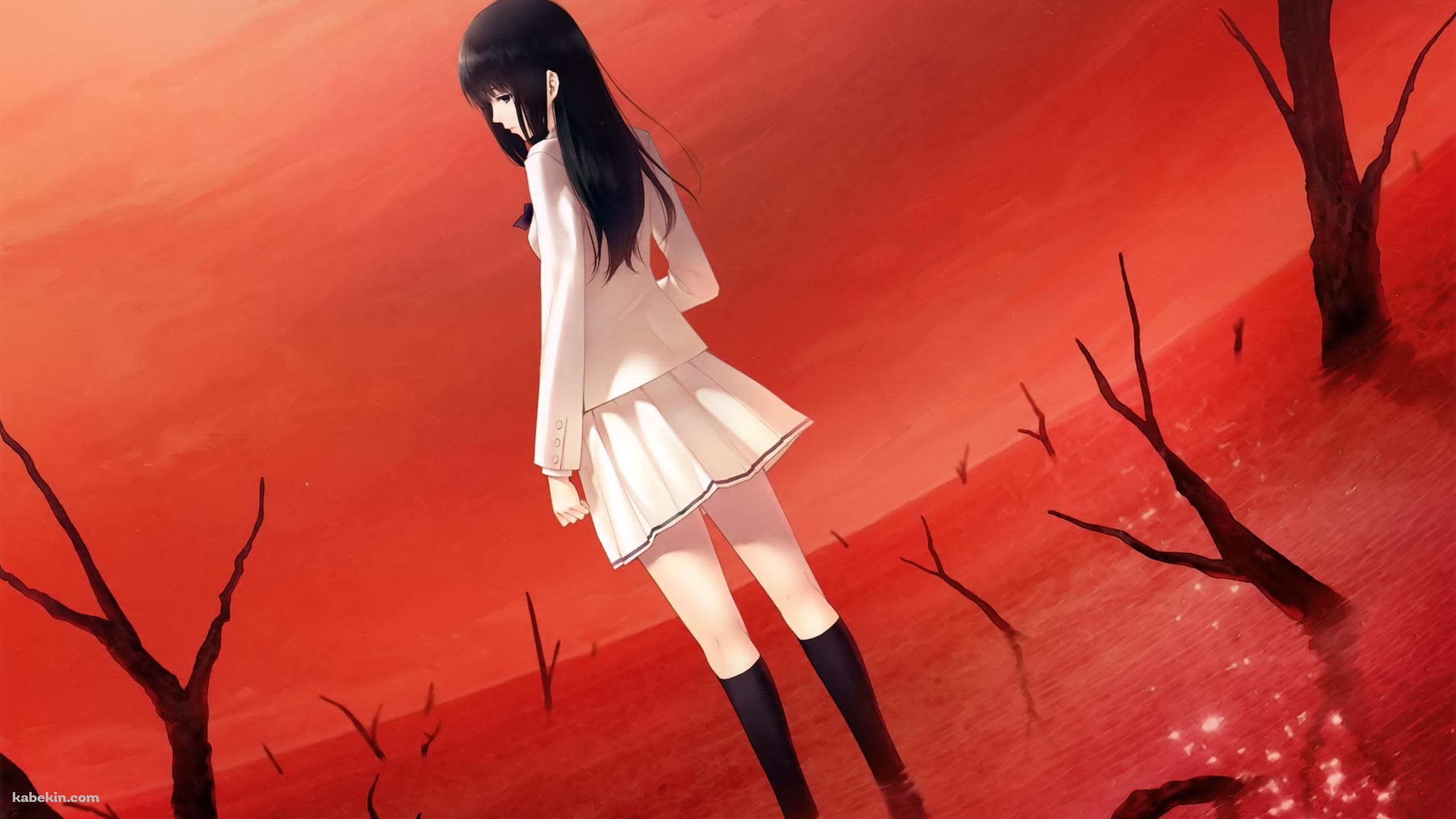赤い水に足を浸ける朽木 冬子 / 殻ノ少女の壁紙(2560px x 1440px) 高画質 PC・デスクトップ用