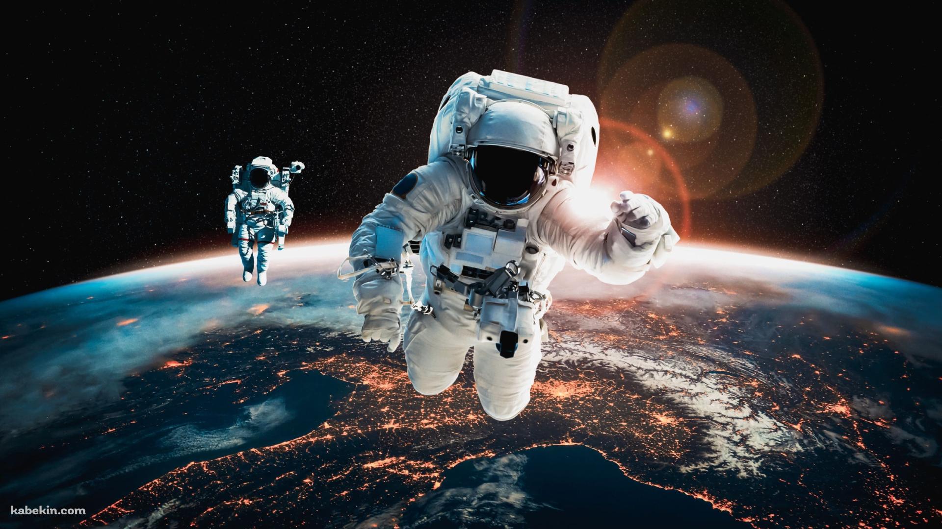 宇宙遊泳する宇宙飛行士 / 地球 / 大気圏の壁紙(1920px x 1080px) 高画質 PC・デスクトップ用