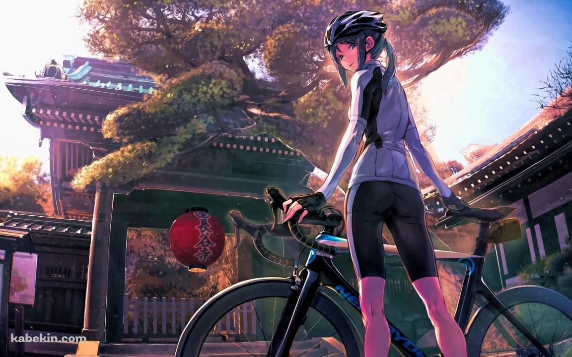 自転車に手をかけてこちらを見つめる森 四季 / 長谷寺 / 南鎌倉高校女子自転車部の壁紙(1152px x 720px) 高画質 PC・デスクトップ用