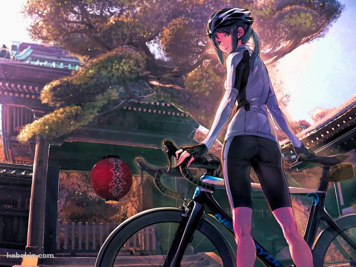 自転車に手をかけてこちらを見つめる森 四季 / 長谷寺 / 南鎌倉高校女子自転車部の壁紙(1152px x 864px) 高画質 PC・デスクトップ用