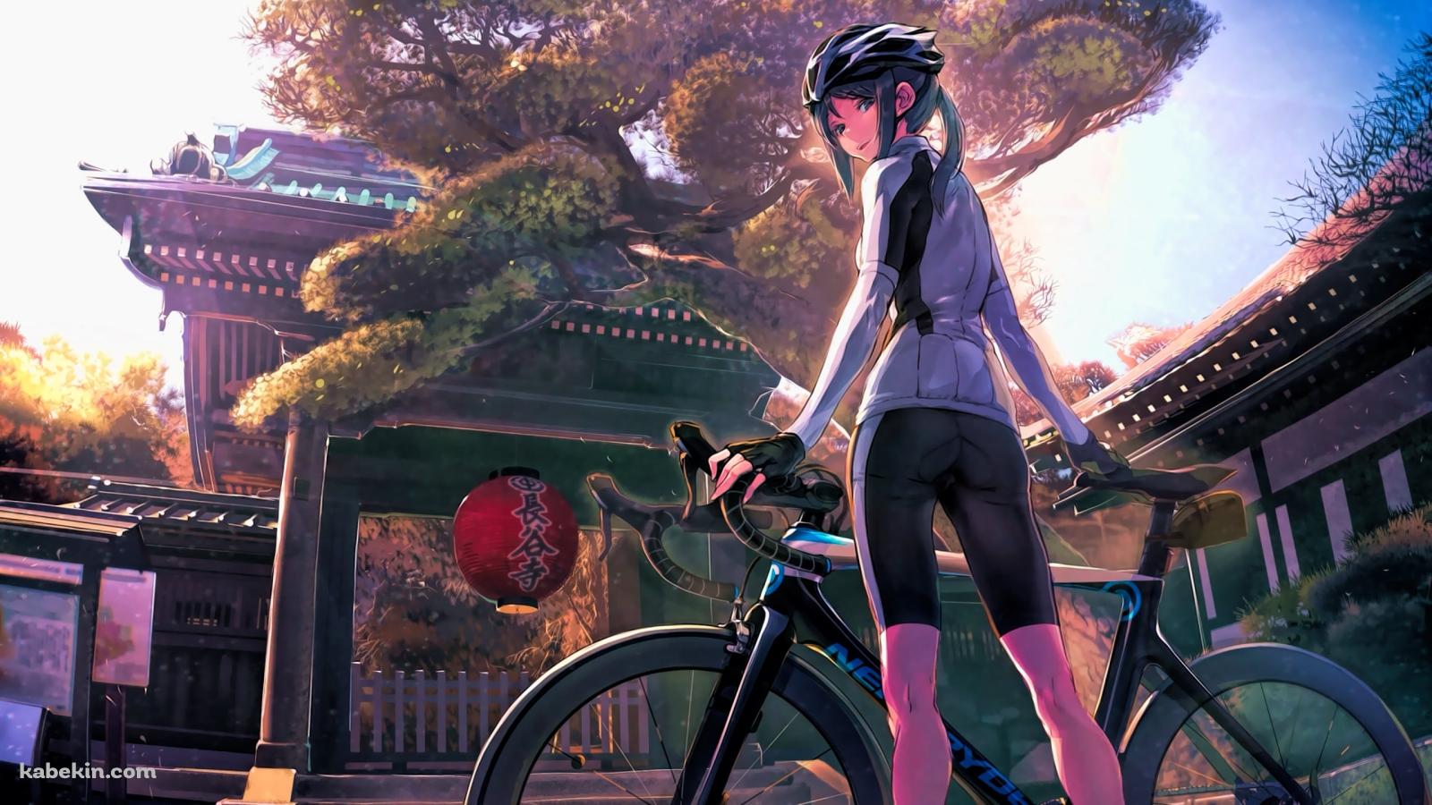 自転車に手をかけてこちらを見つめる森 四季 / 長谷寺 / 南鎌倉高校女子自転車部の壁紙(1600px x 900px) 高画質 PC・デスクトップ用