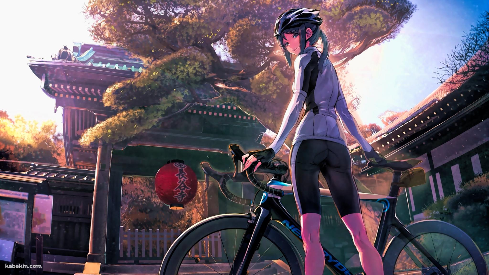 自転車に手をかけてこちらを見つめる森 四季 / 長谷寺 / 南鎌倉高校女子自転車部の壁紙(2048px x 1152px) 高画質 PC・デスクトップ用