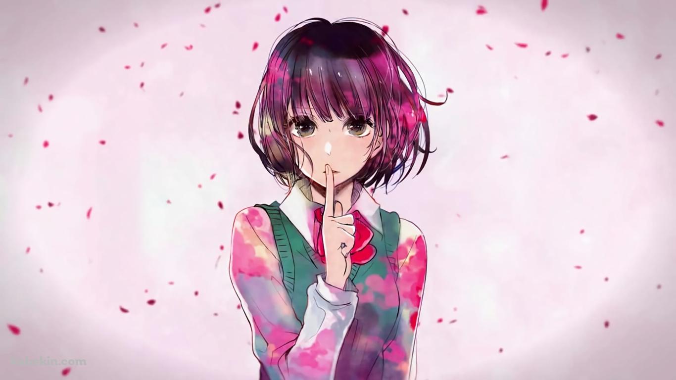 ナイショのポーズをする可愛い安楽岡 花火(やすおか はなび) / クズの本懐の壁紙(1366px x 768px) 高画質 PC・デスクトップ用