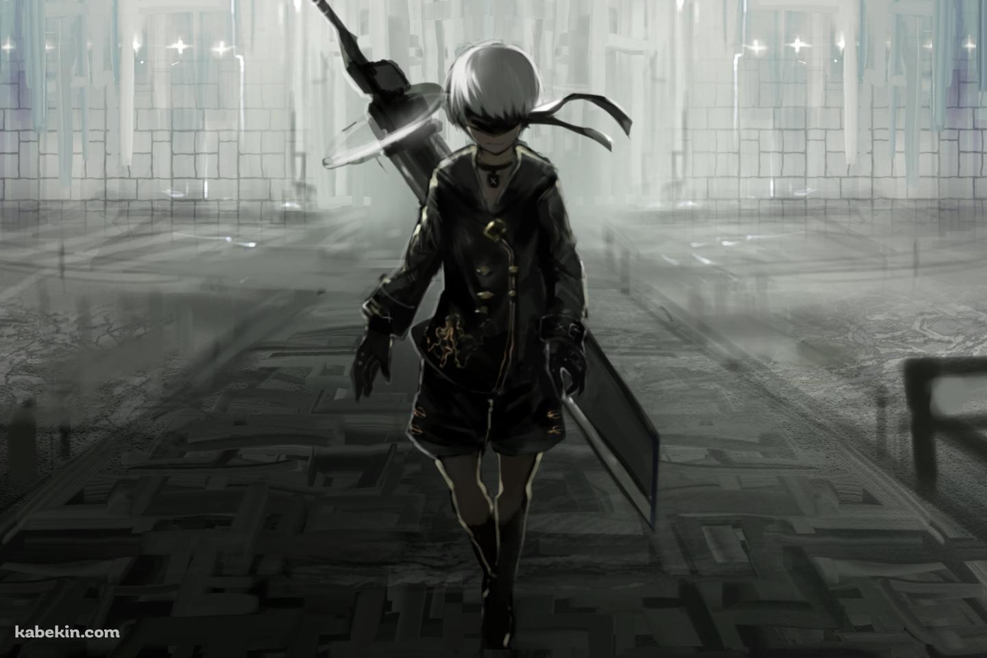 大きな剣を背負うヨルハ九号S型 / 9S / ニーア・オート・マタの壁紙(1440px x 960px) 高画質 PC・デスクトップ用