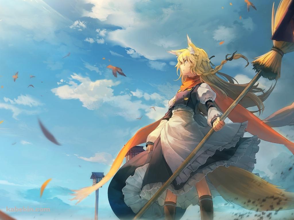 青空の下、ホウキを持つかっこいい霧雨魔理沙 / 東方の壁紙(1024px x 768px) 高画質 PC・デスクトップ用
