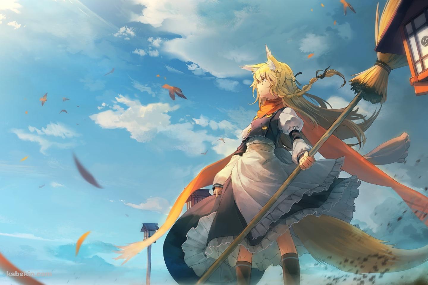 青空の下、ホウキを持つかっこいい霧雨魔理沙 / 東方の壁紙(1440px x 960px) 高画質 PC・デスクトップ用