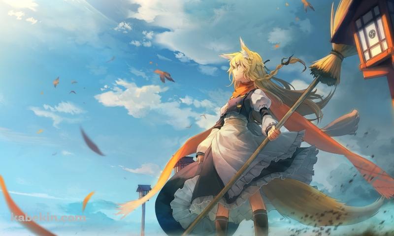 青空の下、ホウキを持つかっこいい霧雨魔理沙 / 東方の壁紙(800px x 480px) 高画質 PC・デスクトップ用
