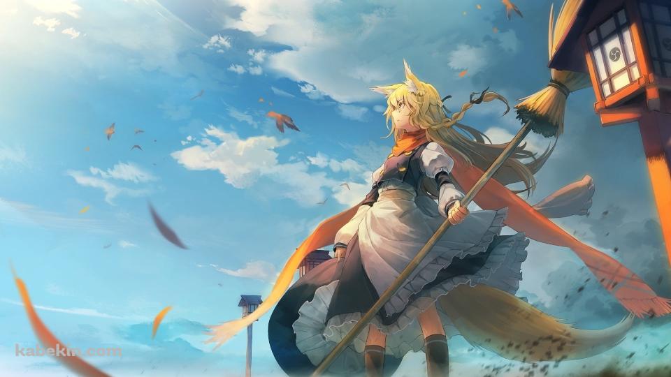 青空の下、ホウキを持つかっこいい霧雨魔理沙 / 東方の壁紙(960px x 540px) 高画質 PC・デスクトップ用
