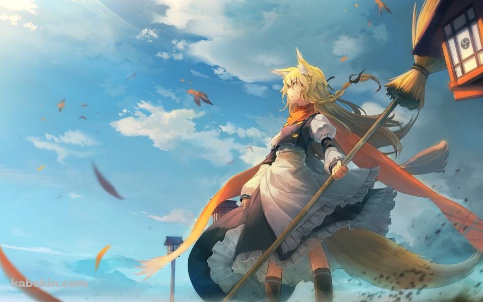 青空の下、ホウキを持つかっこいい霧雨魔理沙 / 東方の壁紙(960px x 600px) 高画質 PC・デスクトップ用