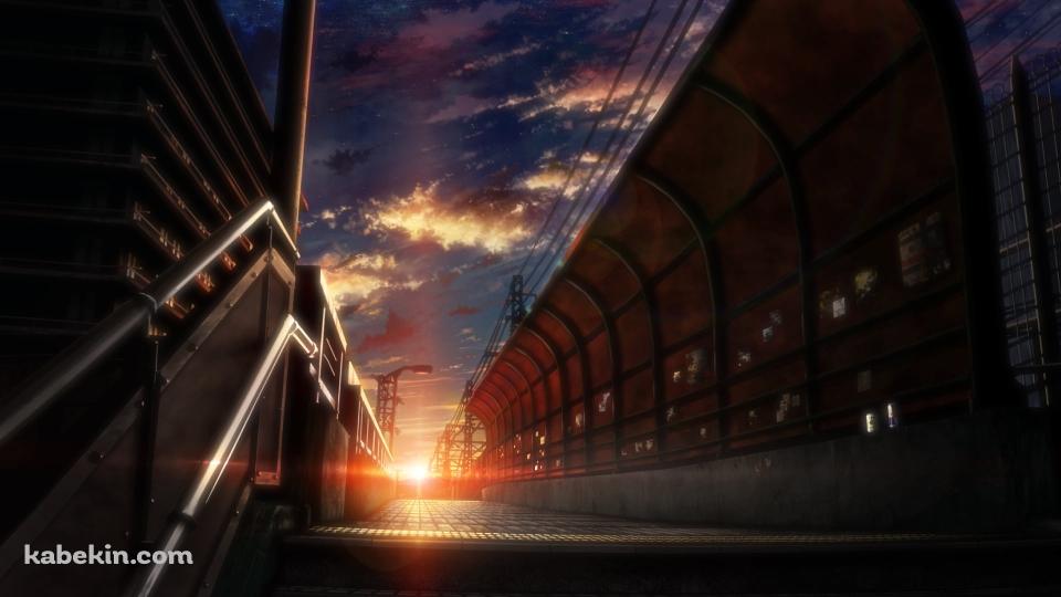 歩道橋越しに見える夕陽の壁紙(960px x 540px) 高画質 PC・デスクトップ用