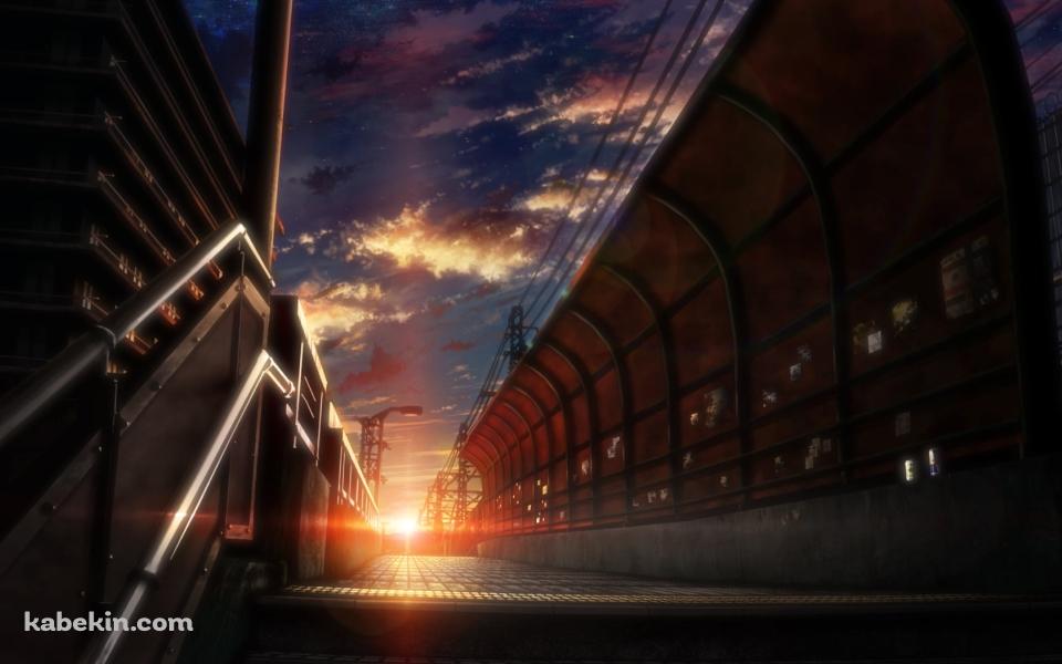 歩道橋越しに見える夕陽の壁紙(960px x 600px) 高画質 PC・デスクトップ用