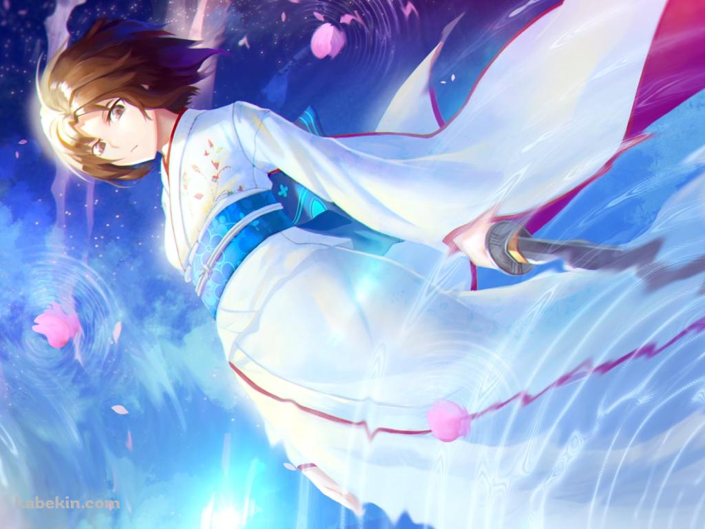 白い着物を着た両儀式と水の波紋 / 空の境界の壁紙(1024px x 768px) 高画質 PC・デスクトップ用