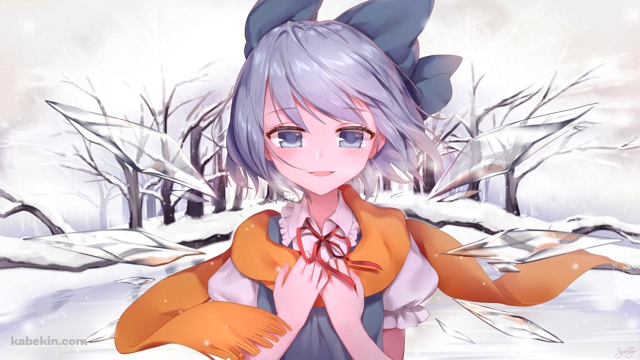 オレンジのマフラーを巻いた可愛いチルノ / 東方の壁紙(1280px x 720px) 高画質 PC・デスクトップ用