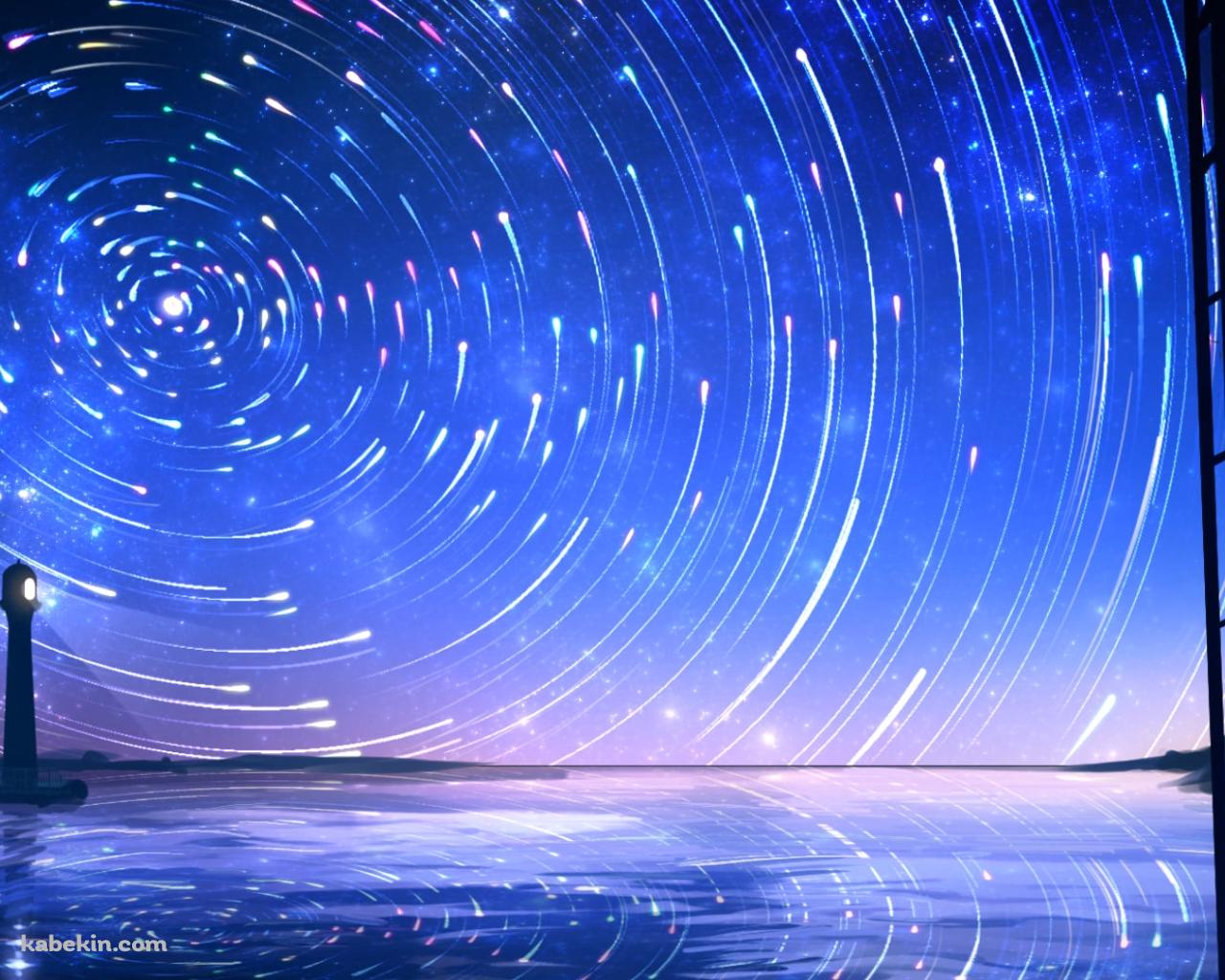 港に立つ灯台と巡る星辰の壁紙(1280px x 1024px) 高画質 PC・デスクトップ用