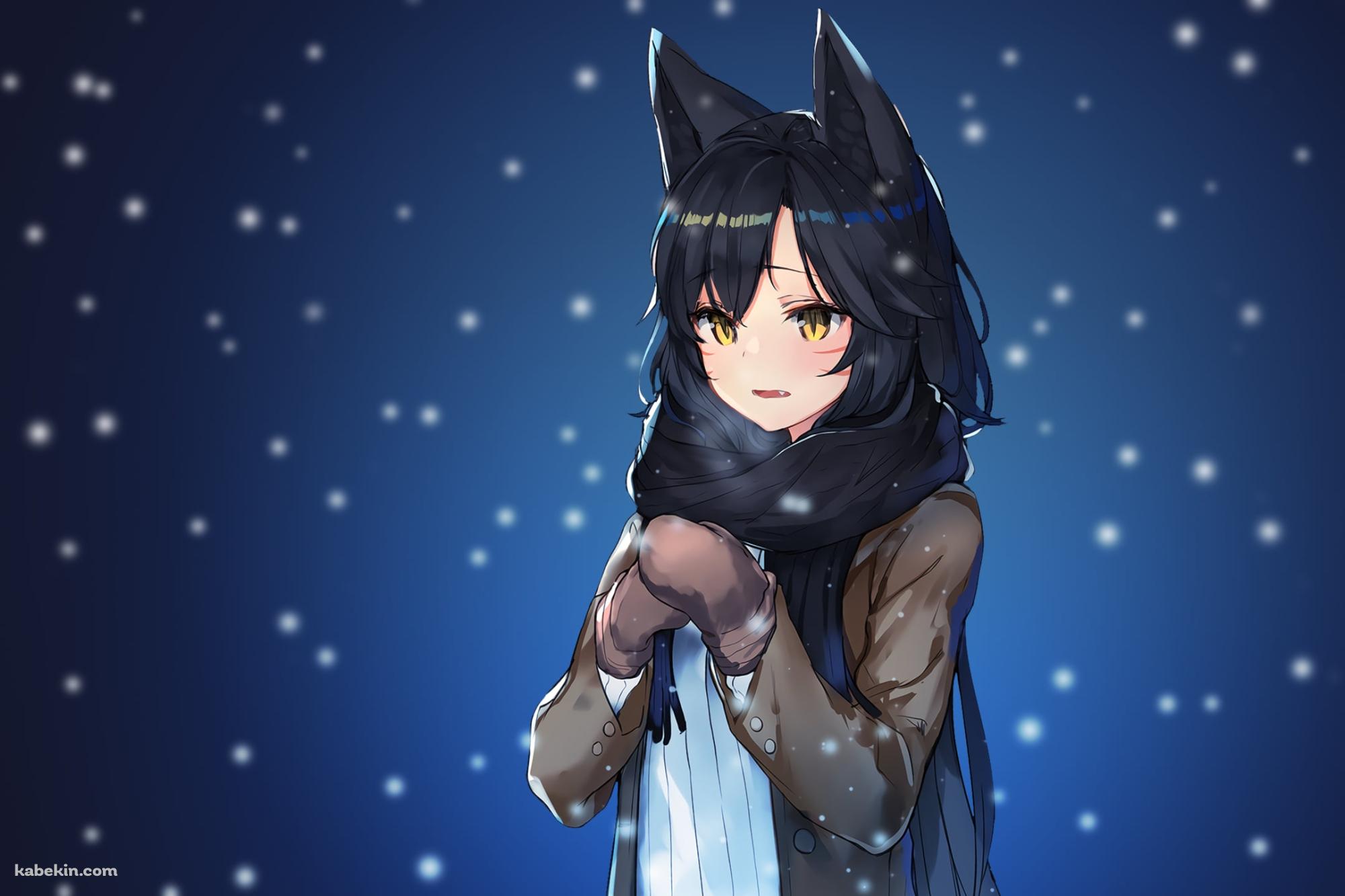 雪の中、黒いマフラーを巻いた可愛いアーリ / 九尾の狐 / リーグ・オブ・レジェンドの壁紙(2000px x 1333px) 高画質 PC・デスクトップ用
