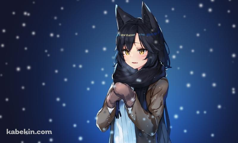 雪の中、黒いマフラーを巻いた可愛いアーリ / 九尾の狐 / リーグ・オブ・レジェンドの壁紙(800px x 480px) 高画質 PC・デスクトップ用