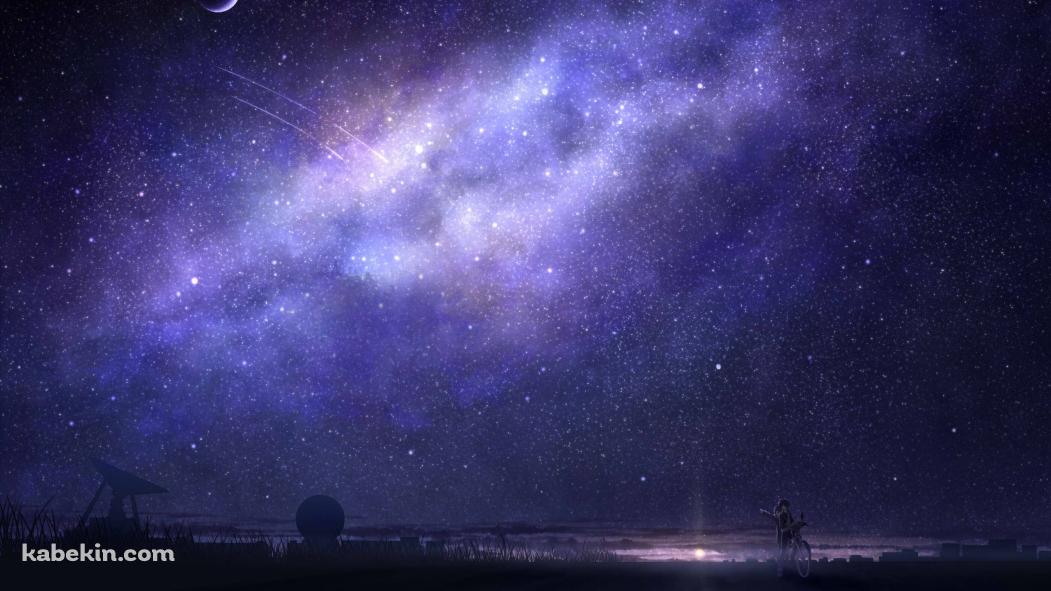 紫がかった月と満天の星 / 流れ星 / 自転車の壁紙(1051px x 591px) 高画質 PC・デスクトップ用