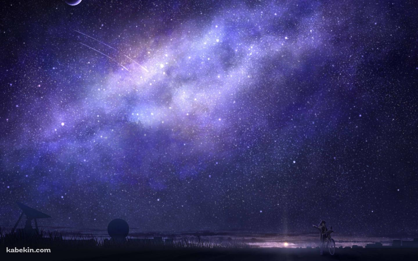紫がかった月と満天の星 / 流れ星 / 自転車の壁紙(1440px x 900px) 高画質 PC・デスクトップ用