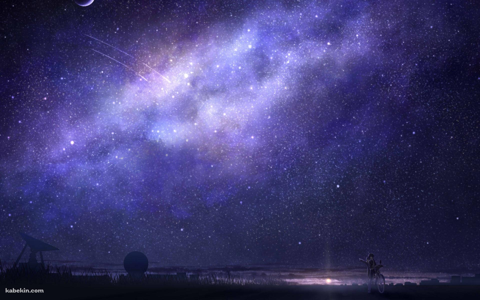 紫がかった月と満天の星 / 流れ星 / 自転車の壁紙(1920px x 1200px) 高画質 PC・デスクトップ用
