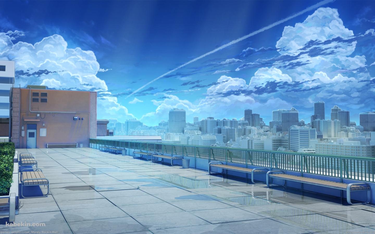 ベンチが並んだ綺麗な屋上 / 大都会と青空 / 恋、マネー、ロックンロールの壁紙(1440px x 900px) 高画質 PC・デスクトップ用
