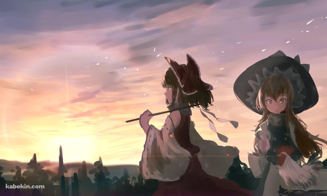 博麗霊夢と霧雨魔理沙と鶏 / 東方の壁紙(1280px x 768px) 高画質 PC・デスクトップ用