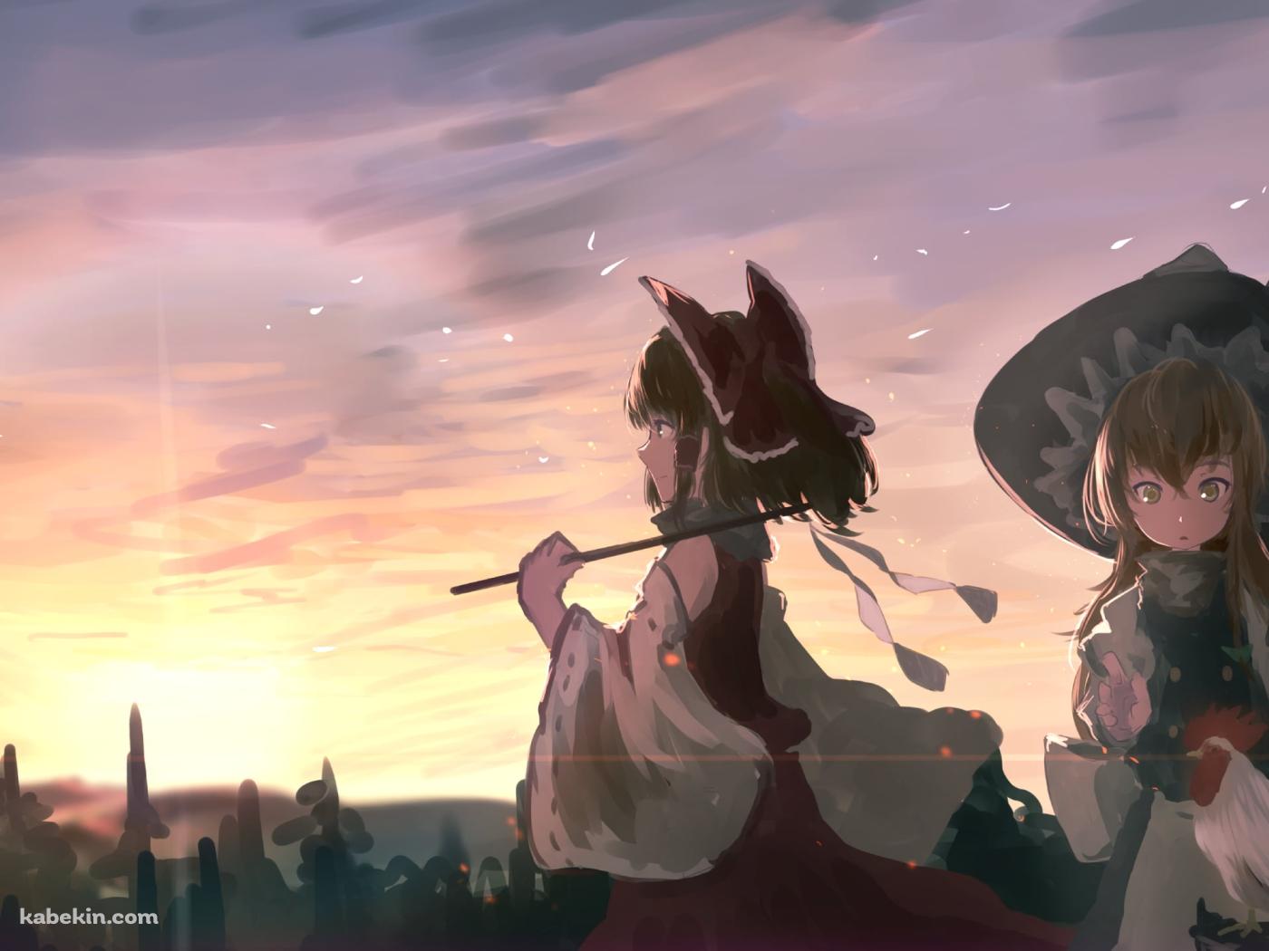 博麗霊夢と霧雨魔理沙と鶏 / 東方の壁紙(1400px x 1050px) 高画質 PC・デスクトップ用
