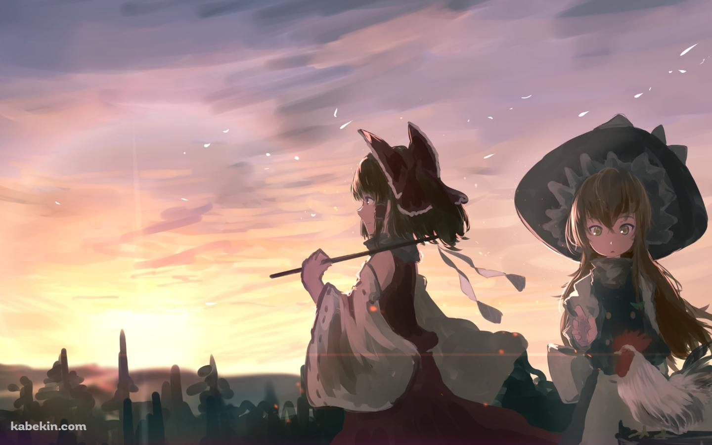 博麗霊夢と霧雨魔理沙と鶏 / 東方の壁紙(1440px x 900px) 高画質 PC・デスクトップ用