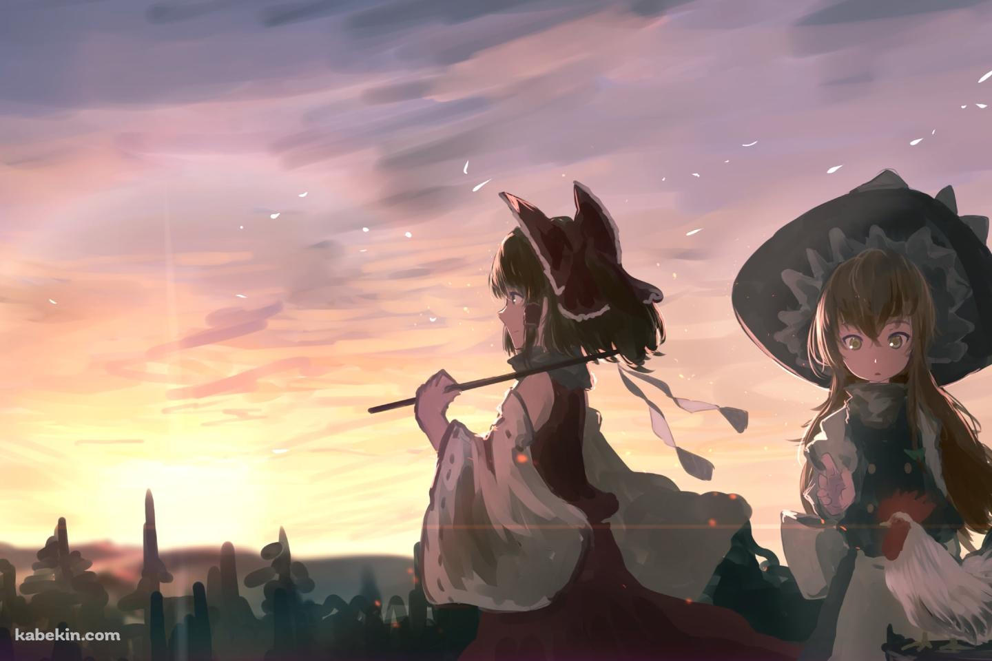 博麗霊夢と霧雨魔理沙と鶏 / 東方の壁紙(1440px x 960px) 高画質 PC・デスクトップ用