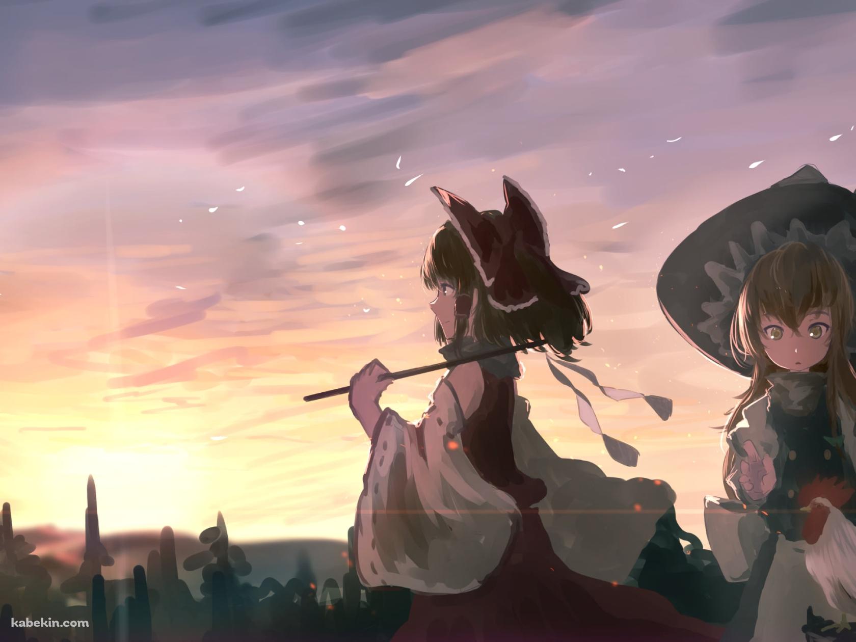 博麗霊夢と霧雨魔理沙と鶏 / 東方の壁紙(1680px x 1260px) 高画質 PC・デスクトップ用