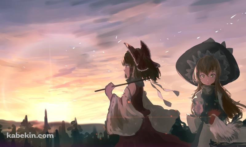 博麗霊夢と霧雨魔理沙と鶏 / 東方の壁紙(800px x 480px) 高画質 PC・デスクトップ用