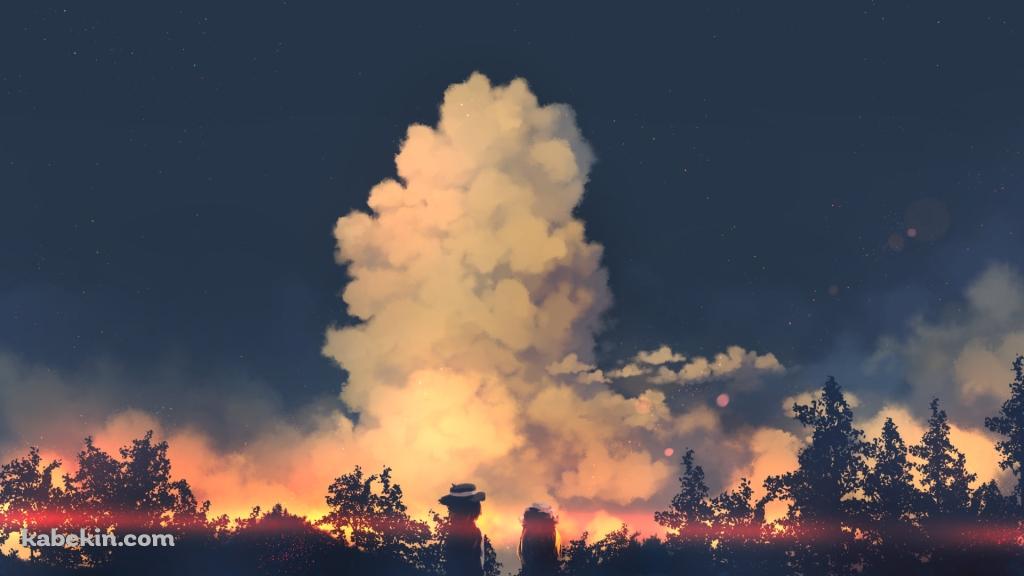 並んで大きな雲を眺める宇佐見蓮子 / マエリベリー・ハーン / 東方の壁紙(1024px x 576px) 高画質 PC・デスクトップ用
