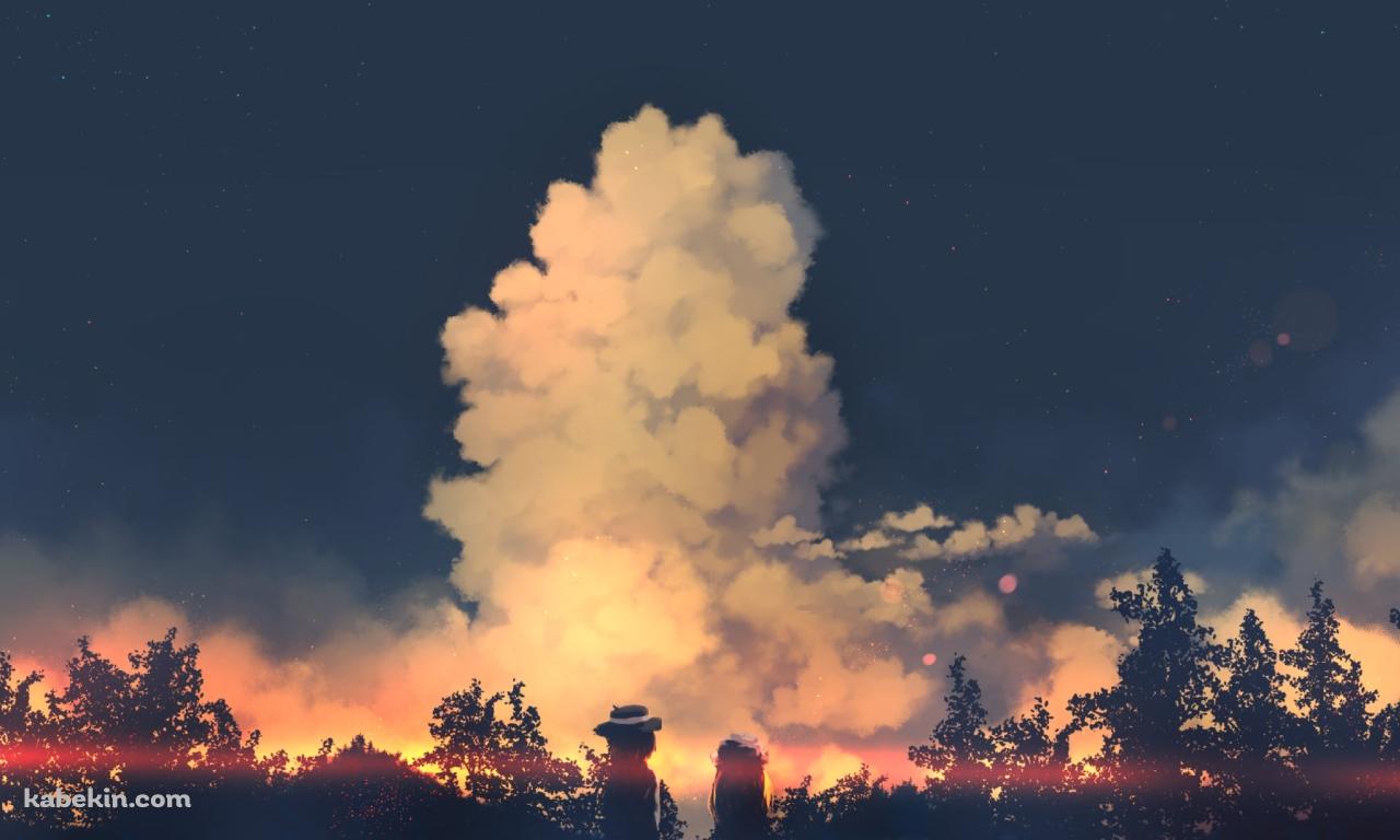 並んで大きな雲を眺める宇佐見蓮子 / マエリベリー・ハーン / 東方の壁紙(1280px x 768px) 高画質 PC・デスクトップ用
