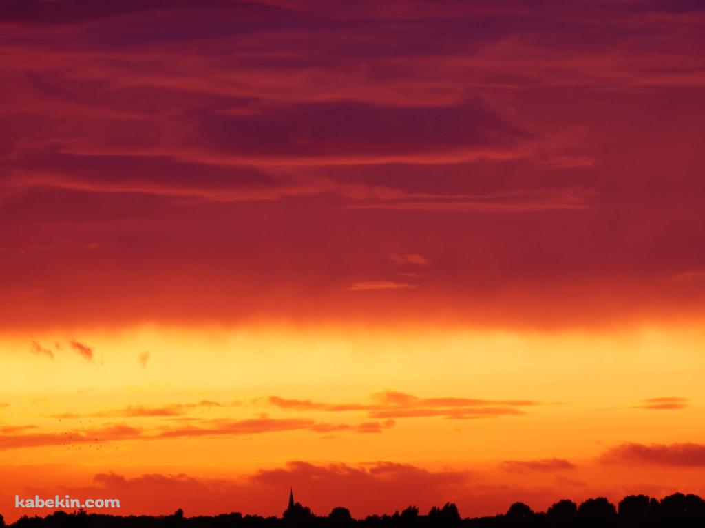 グラデーションの夕陽と森のシルエットの壁紙(1024px x 768px) 高画質 PC・デスクトップ用