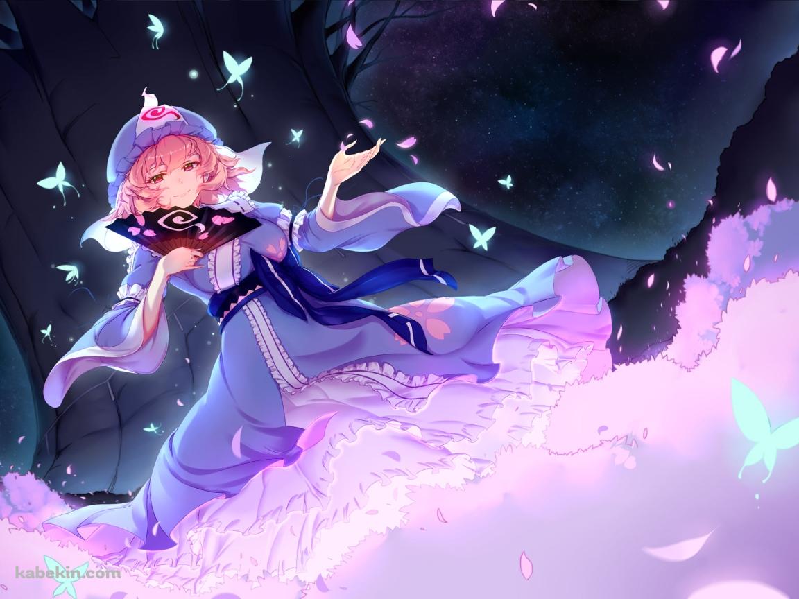 紫の花畑と西行寺幽々子 / 東方の壁紙(1152px x 864px) 高画質 PC・デスクトップ用