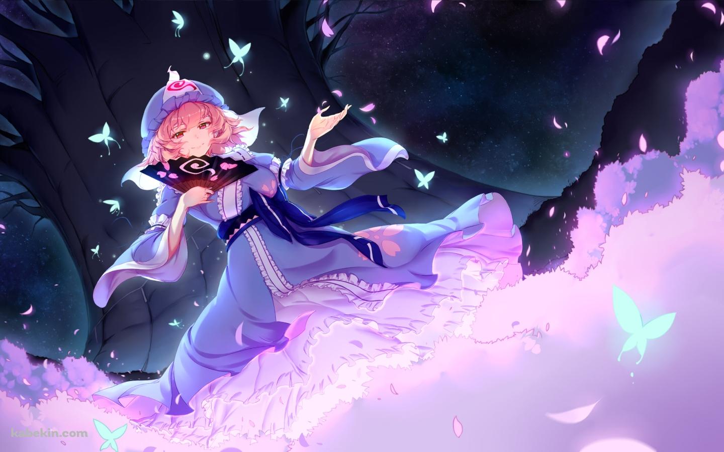 紫の花畑と西行寺幽々子 / 東方の壁紙(1440px x 900px) 高画質 PC・デスクトップ用