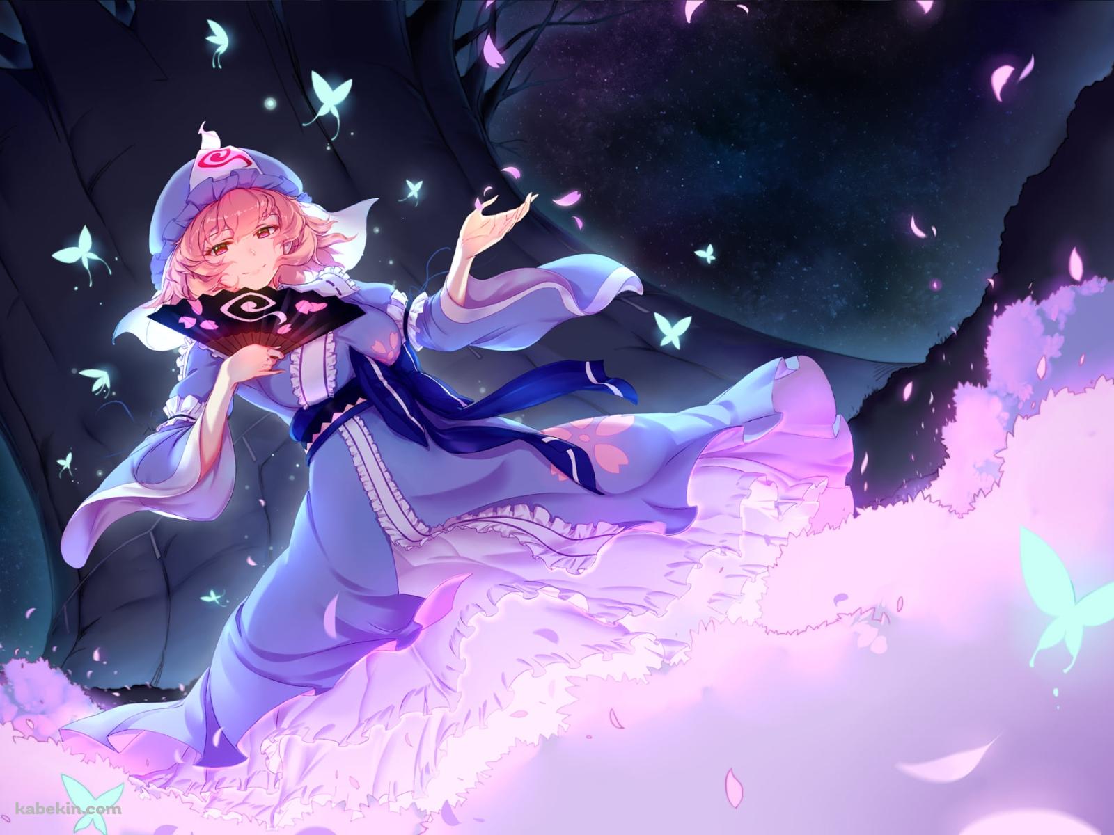 紫の花畑と西行寺幽々子 / 東方の壁紙(1600px x 1200px) 高画質 PC・デスクトップ用