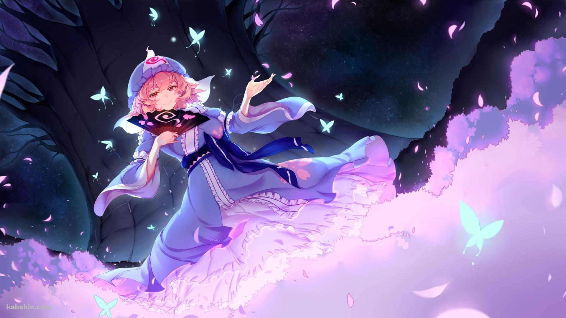 紫の花畑と西行寺幽々子 / 東方の壁紙(1920px x 1080px) 高画質 PC・デスクトップ用