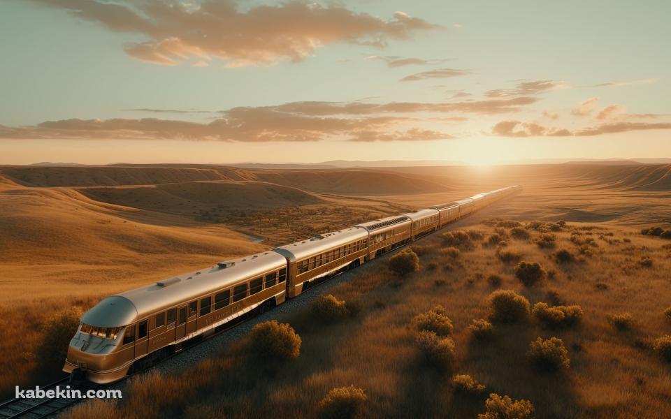 乾いた大地の中を走る電車の壁紙(960px x 600px) 高画質 PC・デスクトップ用